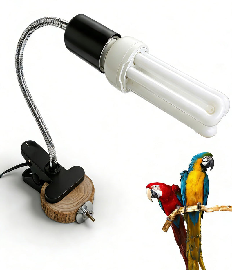 KINGYEENUO Bird Cage Light Fixture Combo Kit, Clip Lamp with Wooden Plywood & 2.4 UVB UVA 20W Compact Fluorescent Bulb, E26 Base UVB Light Combo for All Kinds of Captive Birds