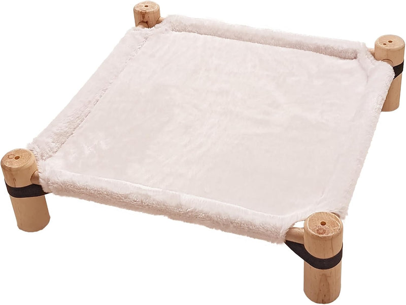 Pozico Cat Hammock Bed – Wooden Elevated Cat/Dog Bed with Fluffy Winter Fabric – Raised Pet Cot Furniture for Small Dogs