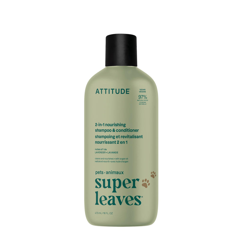 ATTITUDE 2in1 Nourishing Shampoo and Conditioner for Cat & Dog, Vegan and Cruelty-Free, Lavender & Argan Oil, 16 Fl Oz