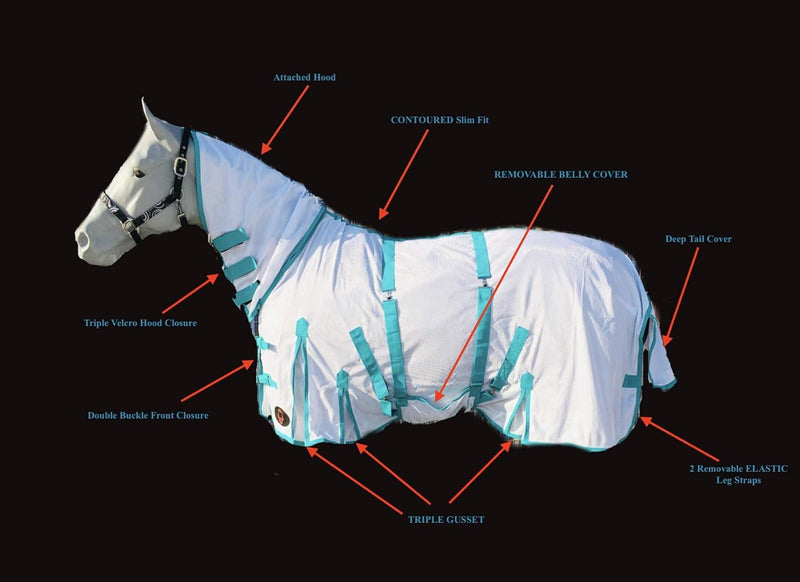Horse Fly Sheet with Neck & Detachable Belly Band, Lightweight Mesh, Size 78, White