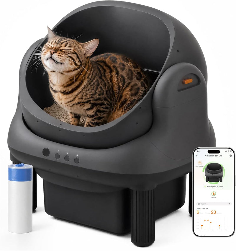 HHOLOVE Self Cleaning Litter Box, Open Top Automatic Litter Box, Safety Sensors Protection, App Control for Multiple Cat
