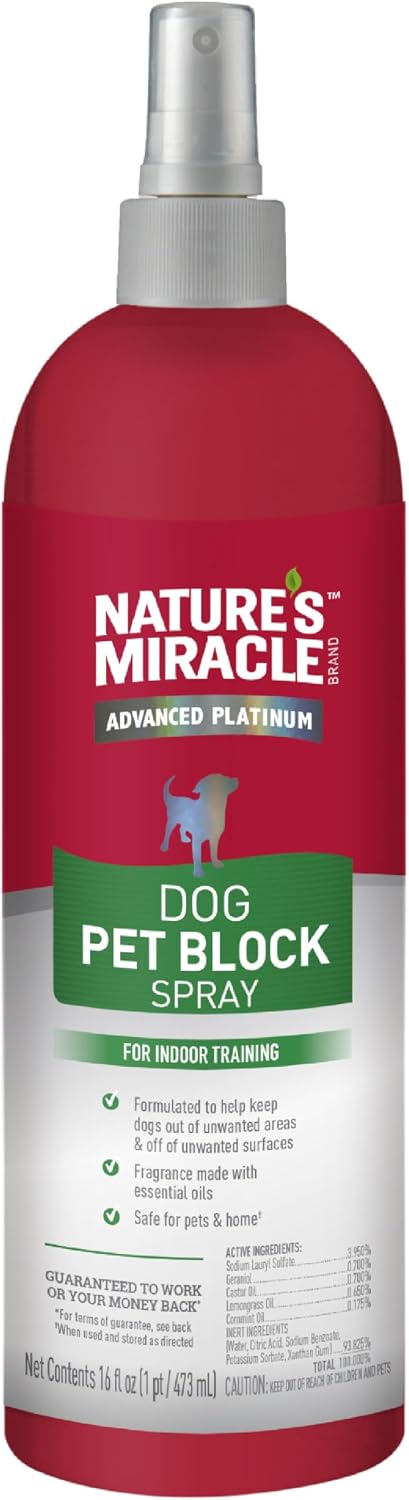 Nature's Miracle Dog Pet Block Repellent Spray, for Indoor Training, 16 oz