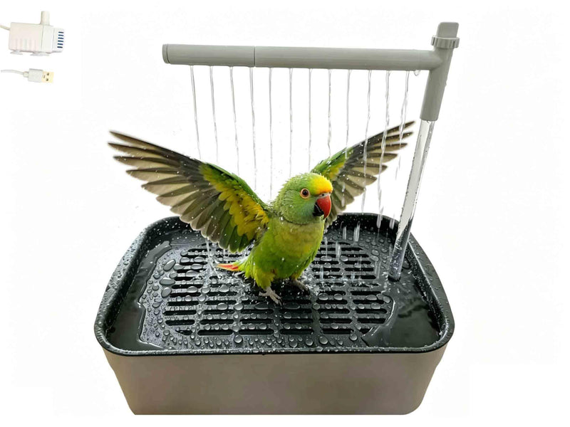 Tonodui Automatic Parakeet Bird Bath with Pump,Adjustable Water Flow & Parrot Shower,USB Powered Bird Fountain Bathtub for Cage,Quiet Circulating Water System for Budgie,Lovebird (S)