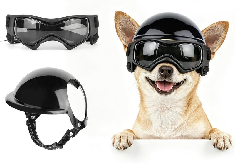 LESYPET Dog Helmet and Goggles for Extra Small Breed, Puppy Motorcycle Helmet with Ear Holes, UV Protection Extra Small