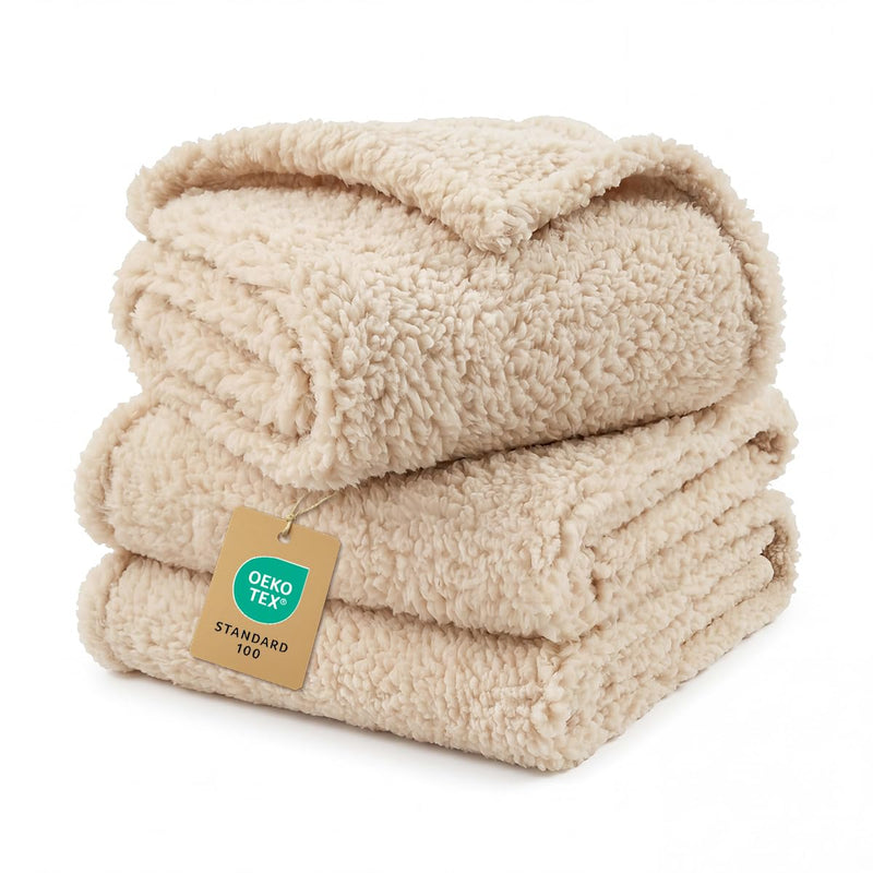 1 Pack 3 Calming Blankets Fluffy Premium Fleece Pet Blanket Soft Sherpa Throw for Dog Puppy Cat Beige Small (23