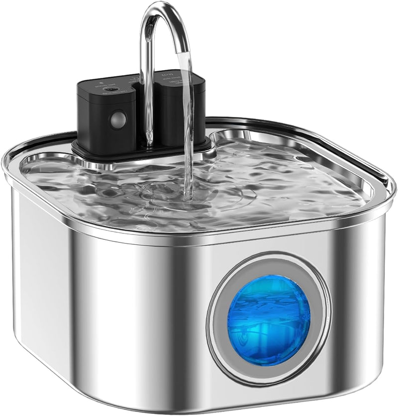 Cat Water Fountain Wireless,Stainless Steel-Rechargeable- Battery Operated Cat Water Fountain,108oz/ 3.2l Automatic Cord
