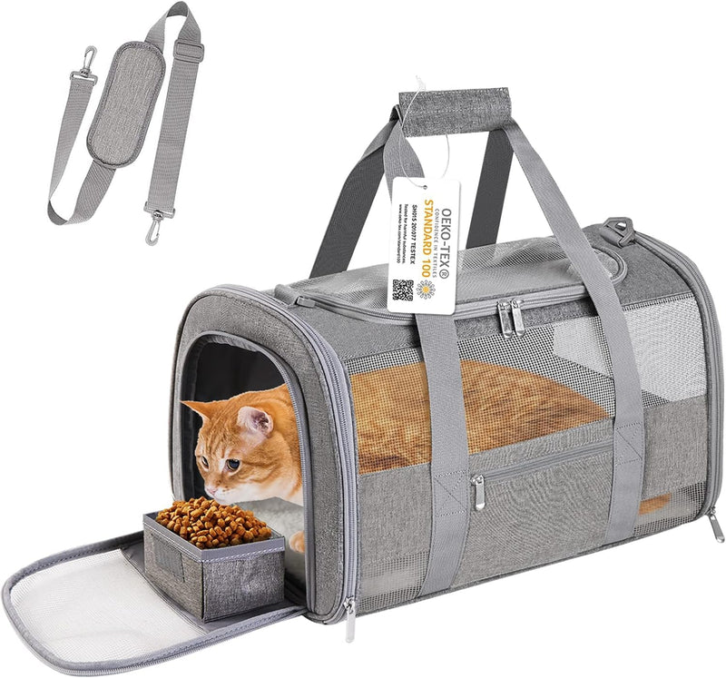 Bejibear Pet Carrier Soft Side Cat Carrier Collapsible Travel Puppy Carrier Bag TSA Airline Approved Kitten Carrier Bag for 15 lbs Small Pets (Gray)