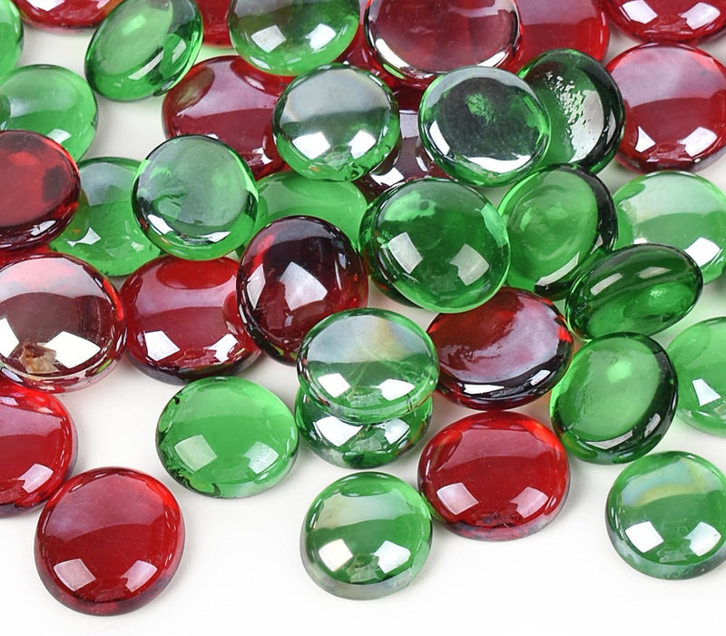Christmas Flat Glass Marbles, 1Lb Red and Green Glass Gem for Vase Filler, Crafts, Aquarium Pebbles, Fish Tank Decor, Pa