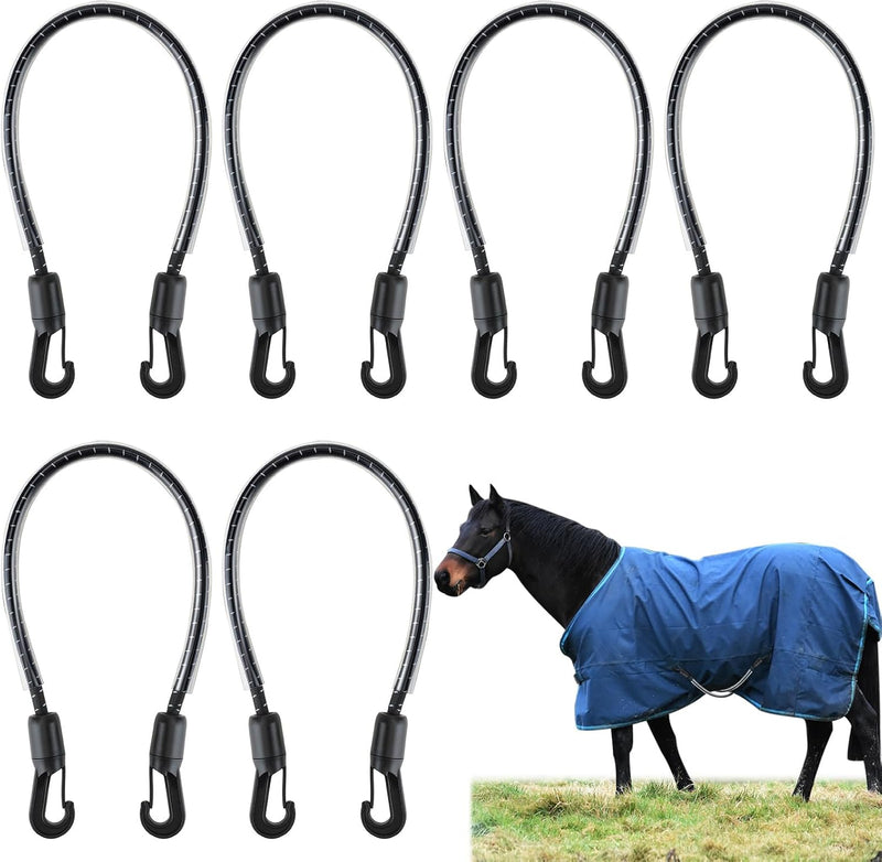 6 Pcs Horse Blanket Leg Straps, Elatic Horse Blanket Leg Straps Replacement with Duble Ended Clips, 20 Inch Horse Rug Ta