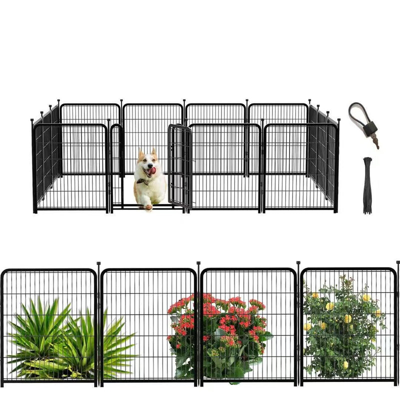 Getlay Dog Playpen 24 inch(H) 16 Panels Dog Fence Outdoor for Yard. Metal Dog Pen Heavy Duty Pet Puppy Exercise Pen for Rv Camping Garden Yard, Wide Door Low Threshold Dog Fence Total 31.4 Ft(L)