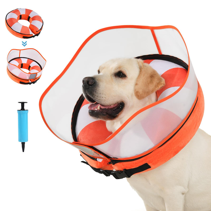 Avont 2-in-1 Inflatable Dog Cone Collar with Transparent Shield, Soft Donut E-Collar Alternative After Surgery to Stop Licking, Recovery Cone for Large Dogs - Swimring (L)