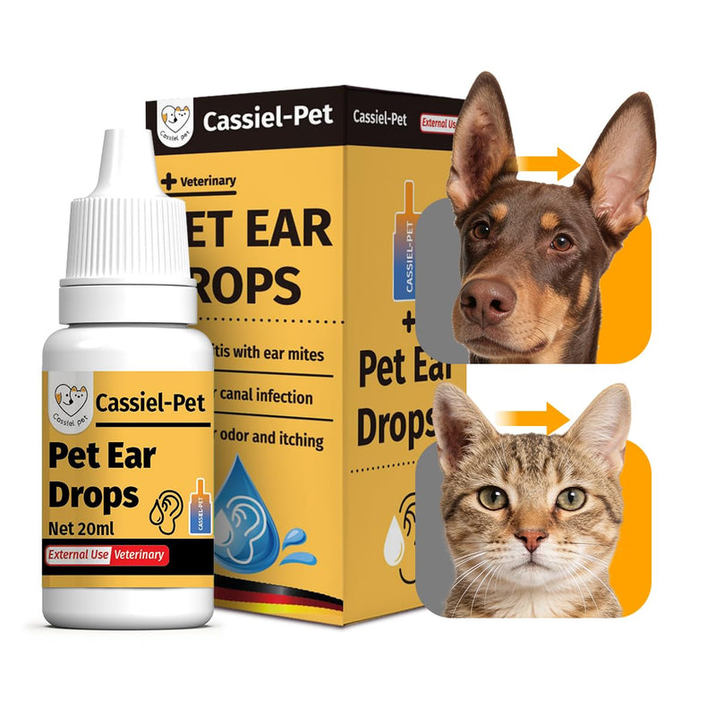 Cassiel pet Ear Drops for Ear Infection Treatment, Ear Mites Treatment, Dog Yeast Soothing Cleansing, Ear Wax Removal, Itchy Ear Relief for Dogs and Cats | 20 ml 0.67 FL OZ