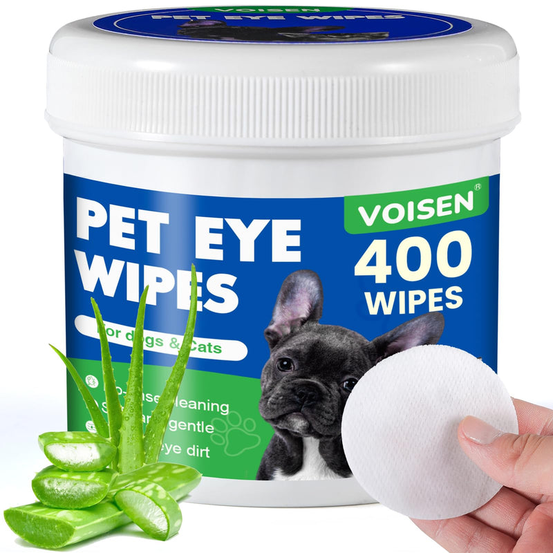 VOISEN 400Pcs Eyes Wipes for Dogs, Pet Tear Stain Remover Wipes, Care Eye Wash Pads for Dogs and Cats, Face, Eye Cleaner Pads to Gently Remove Discharge, Eye Wipes for Dogs & cat Eye Wipes
