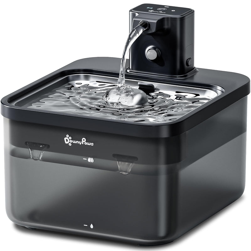 DownyPaws Cat Water Fountain Cordless, 84oz/2.5L Fursink Wireless Pet Water Fountains for Cats Indoor, Battery Operated Cat Drinking Fountain with Motion Sensor, Ultra Quiet Pump, BPA-Free, Black Pro