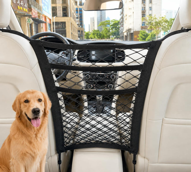 Dog Car Net Barrier Pet Barrier with Car Mesh Organizer for Dog & Child ,3 Layer,Mesh Organizer Baby Stretchable Storage Bag Universal for Cars,SUVs