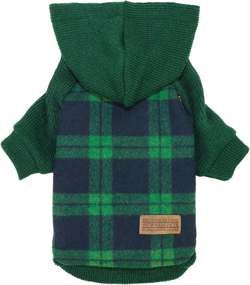 Fitwarm Tartan Plaid Dog Hoodie, Knitted Dog Clothes for Small Dogs Boy, Pet Sweater with Hood, Cat Winter Outfit