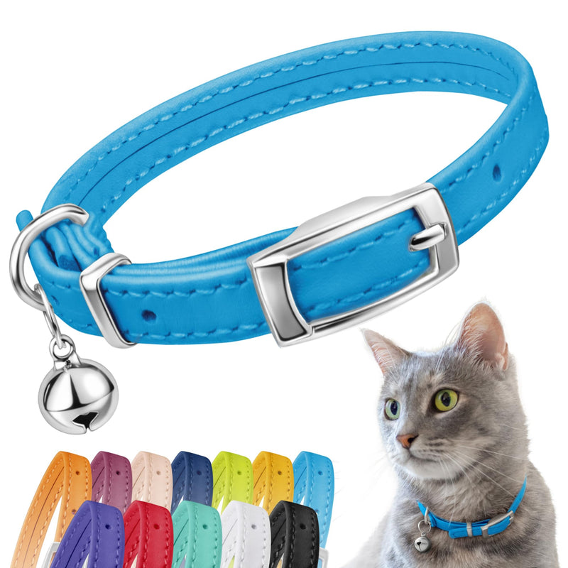 CollarDirect Leather Cat Collar with Removable Bell – Safety Elastic Strap (Breakaway Alternative) – Kitten Collar for Small & Big Boy & Girl Cats