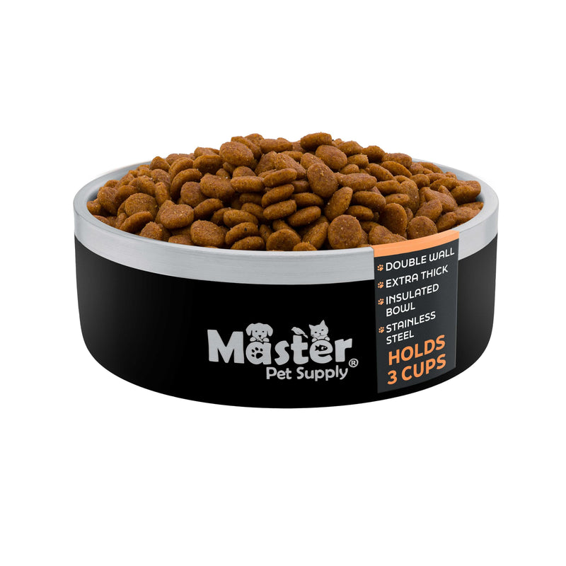 Master Pet Supply Stainless Steel Dog Bowls - 25 oz, Heavy Duty - Black Velvet, Double Wall Extra-Thick Insulated, Non-Slip Pet Water Bowl for Dogs, Cats & Pets, Anti Rust Metal, Dish Washer Safe