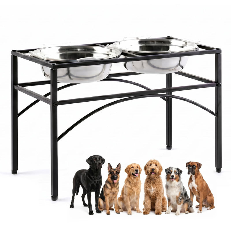 Funkeen Elevated Dog Bowls Raised Pet Feeder Cat Food & Water Diner Stand Set w/ 2 Removable Stainless Steel Bowls (2 Quarts/13.77