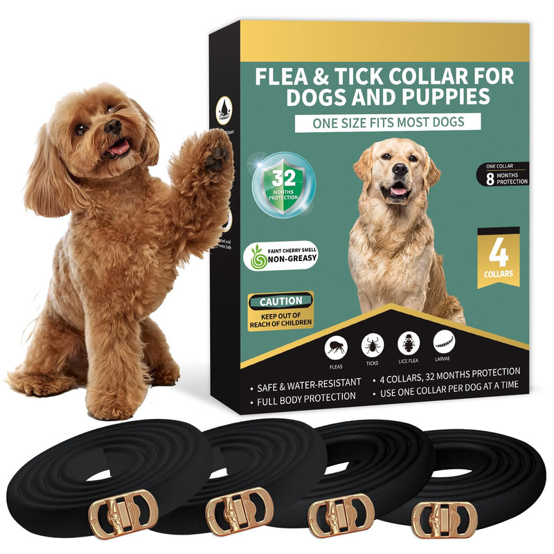 Puyrzoe 4 PCS Flea and Tick Collar for Dogs, 32 Months Protection Waterproof & Adjustable Dog Treatment Collar, Flea and Tick Prevention for Dogs & Puppies (Black)