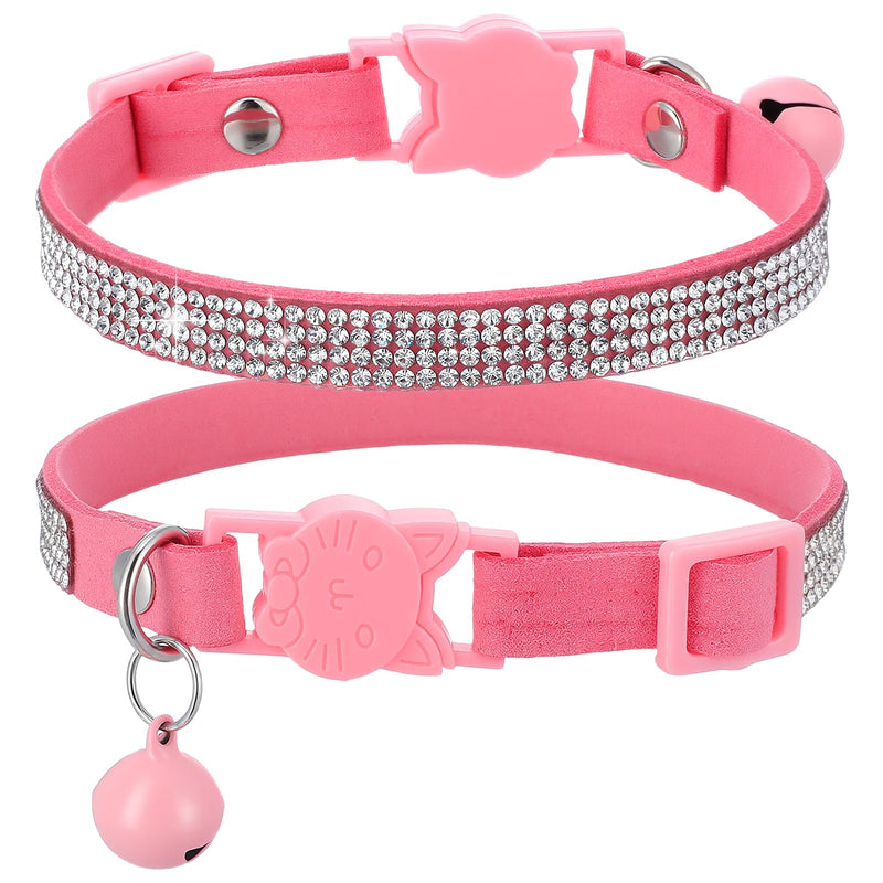 Cat Collars For Girl Cats With Rhinestone, Adjustable Breakaway Kitten Collar With Bell, Soft Velvet Pink Cat Collar Diamond Girl Boy Kitty Cute Comfy Collar For Kitten Tiny Little Pets Rabbits(Pink)