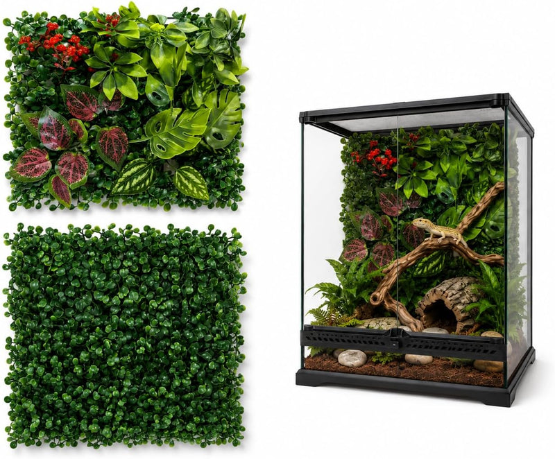 2-Pack Reptile Terrarium Green Plant Background Decor for Amphibian Habitat