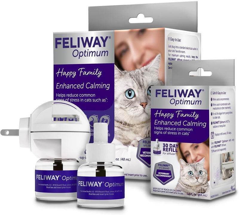 FELIWAY Optimum Cat Calming Diffuser Kit and 1 Pack Refill – Advanced Support to Help Reduce Urine Spraying, Scratching,