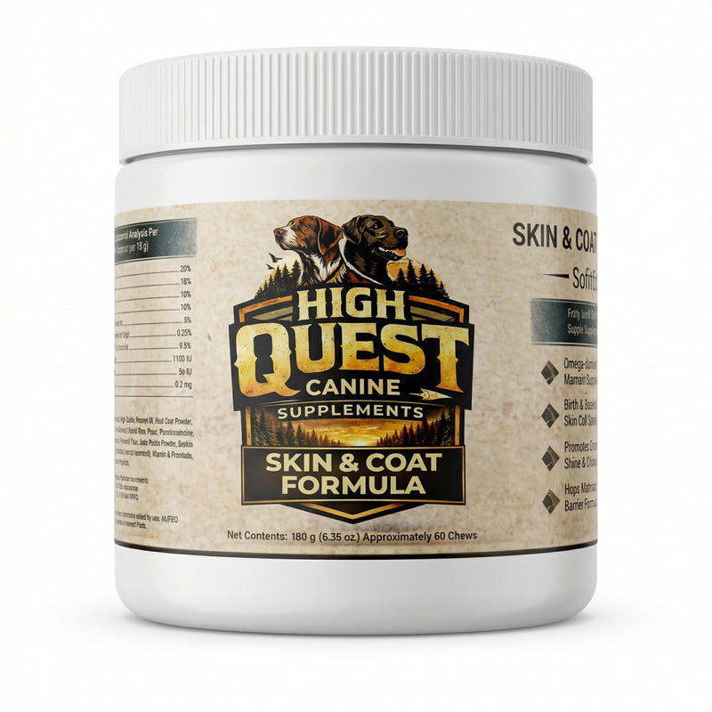 High Quest Skin & Coat Dog Supplement – Salmon Oil, Omega 3, Biotin Soft Chews, Shedding Support for All Breeds (+6 Months Old) - 60 Chews