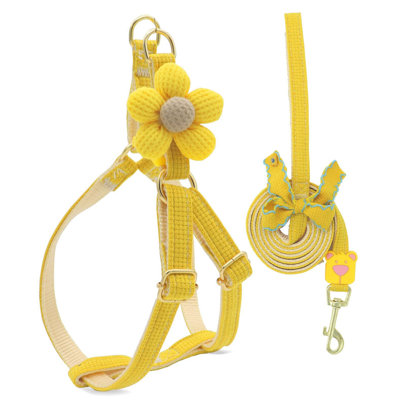 PETCARE Cute Flower Dog Harness and Bowtie Leash Set Easy Walk Puppy Dog Halter Harness for Small Dogs Girl Step in Dogs Harnesses with Buckle (Yellow, Chest Adjustable 13