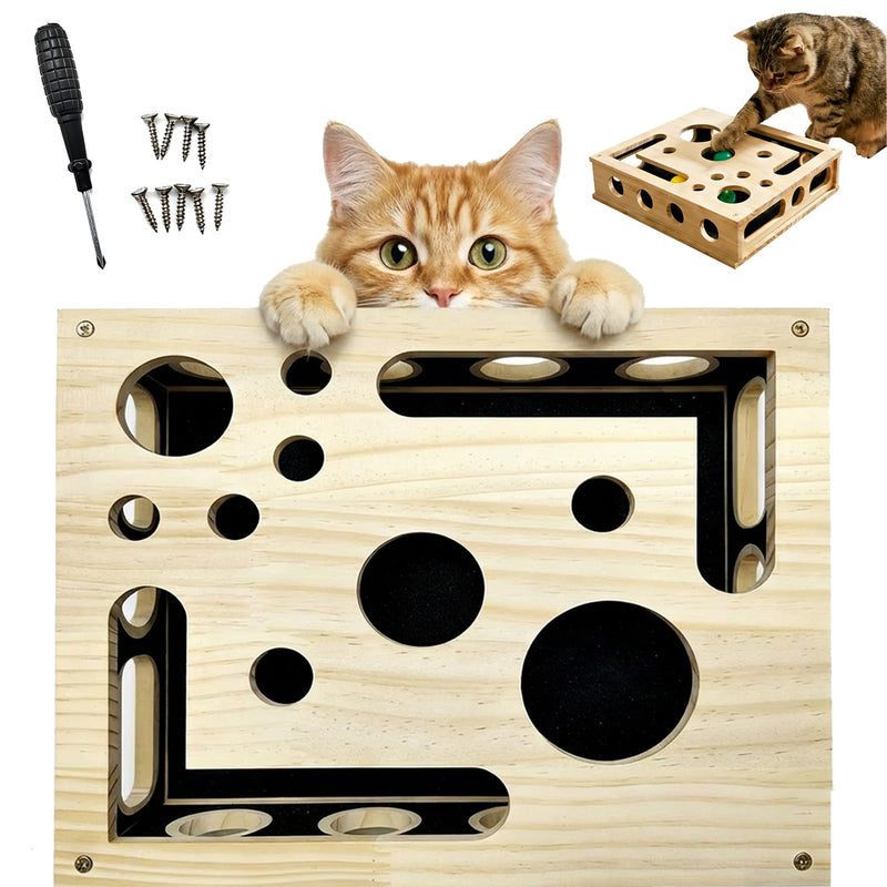 Cat Scratch Puzzle Enrichment Box, Cat Nail File Toy, Cat Claw Saver Box with Sandpaper Inside, Stress-Free Trimming Nail, Puzzle Feeder Cat Toys Interactive for Indoor Cat Scratcher (No Bell Balls)