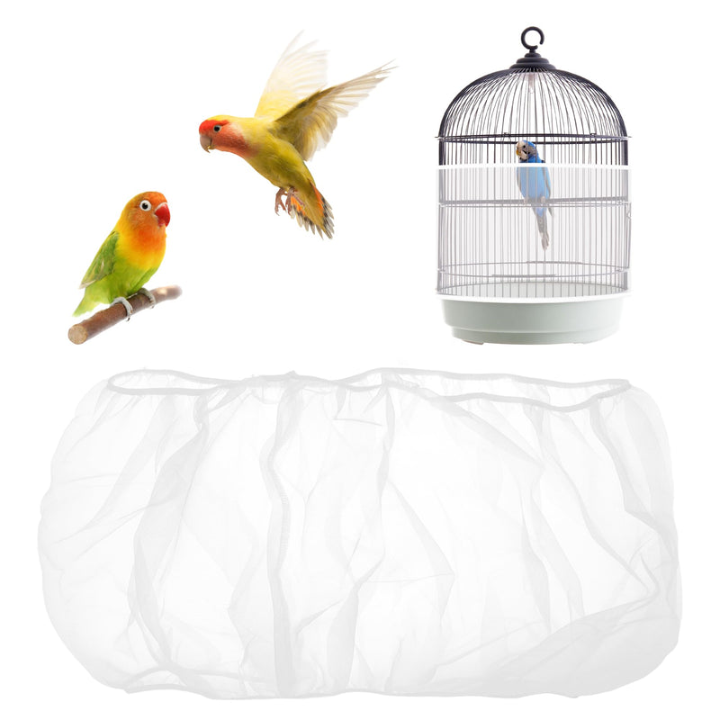 Clofiak Bird Cage Cover, Circumference 40-68 inches Bird Cage Seed Catcher, White Bird Cage Net Cover, Adjustable Bird Cage Netting for Parrot Enclosures, Round Square Cages