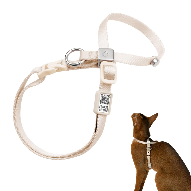 BuddyArmor Escape Proof Cat Harness Anti-Choke Quick Release Adjustable QR Code Soft Nylon Durable Lightweight Figure 8 Cat Harness Anti Escape for Kitten Small Medium Large Cats (Linen, M)