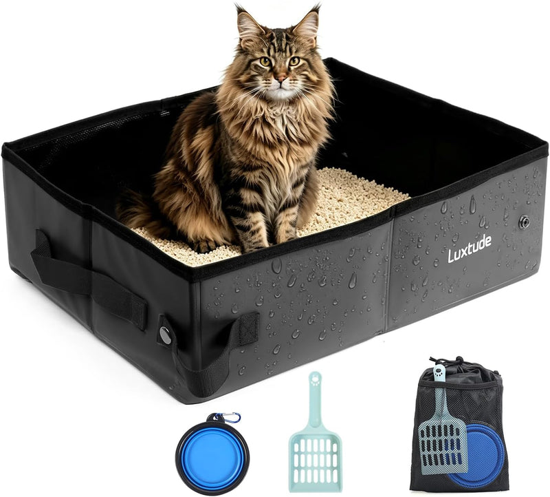 Luxtude Portable Litter Box for Cats, Collapsible Travel Litter Box for Cats in Car, No Smell, Waterproof and Easy Clean