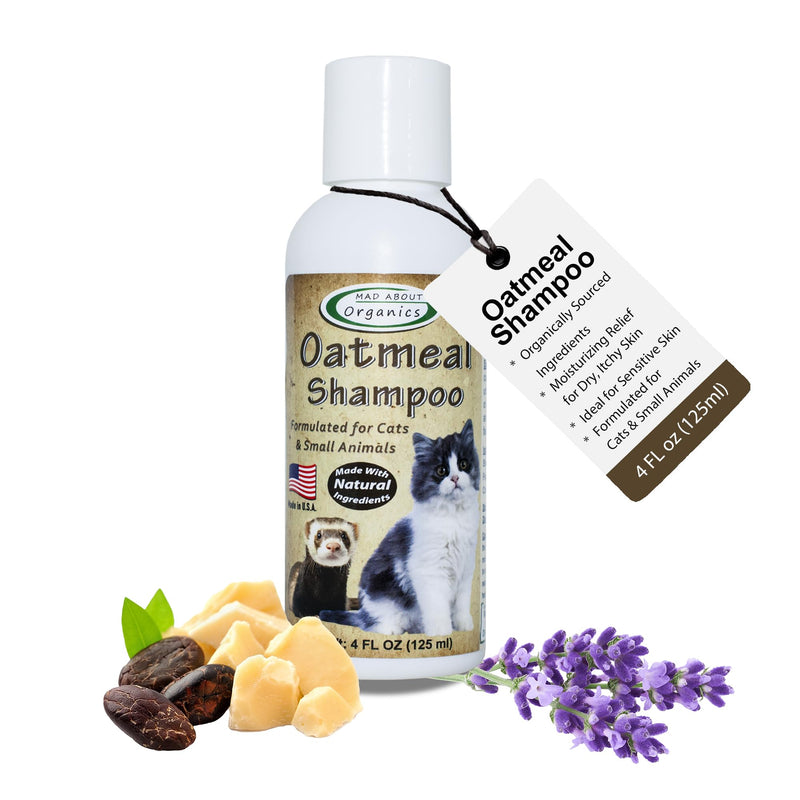 Mad About Organics Oatmeal Shampoo for Cats & Small Pets – Gentle, Balanced Formula for Skin & Coat Health – Comforts Dry Skin Care for Small Pets 4 Weeks & Up, Including Pregnant Pets – 4 oz