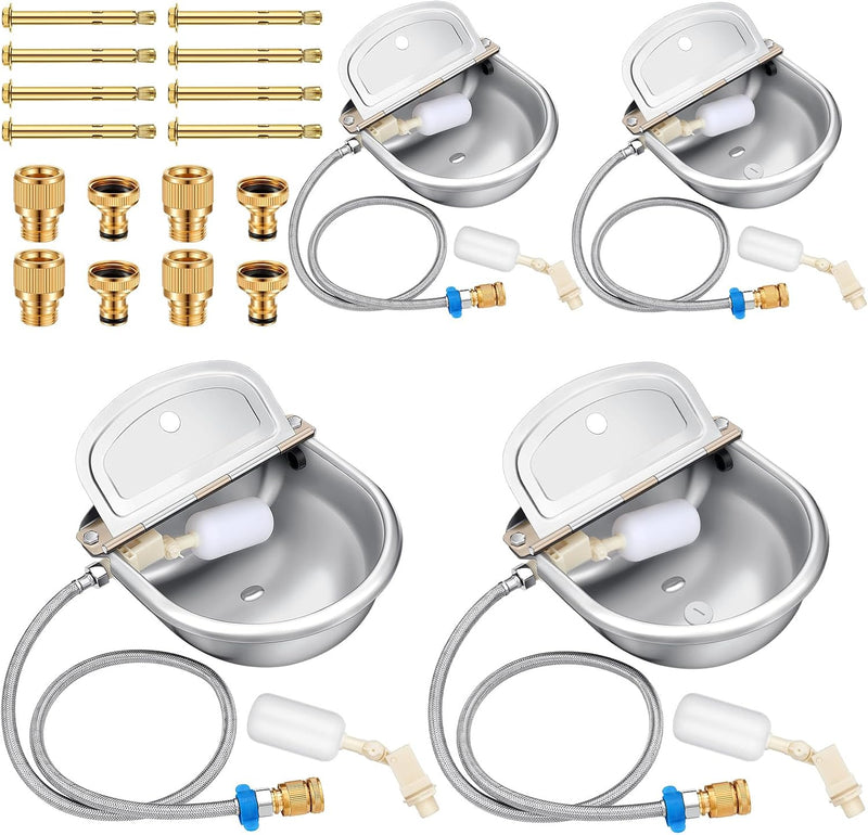 Bokon 4 Set Stainless Steel Automatic Livestock Waterer for Horses Dogs