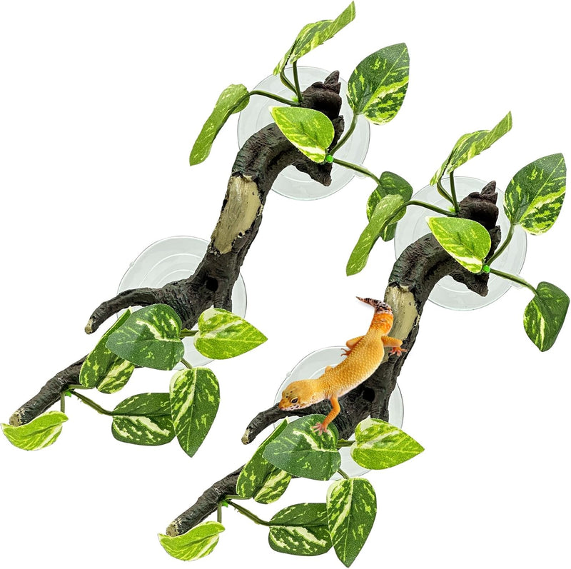 Fhiny Snake Climbing Branch, 2 PCS Resin Reptile Branches for Climbing with Suction Cups Frog Terrarium Plants Reptile T