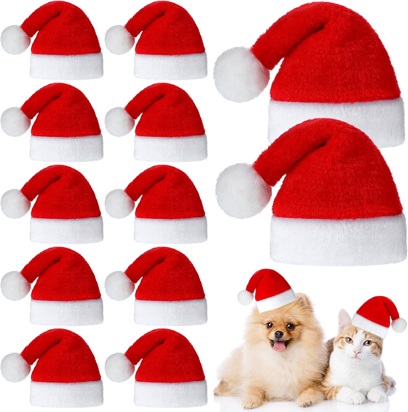 Frienda 12 Pcs Christmas Dog Santa Hat Soft Plush Pet Cat,Solid Pattern