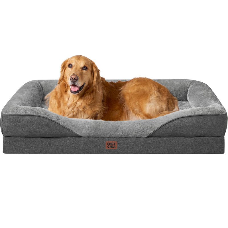 EHEYCIGA Orthopedic XL Dog Bed for Large Sized Dog, 42x30 Inch Extra Large Memory Foam Dog Couch Bed with Sides, Waterproof Liner & Washable Removable Cover, Bolster Pet Sofa, Grey