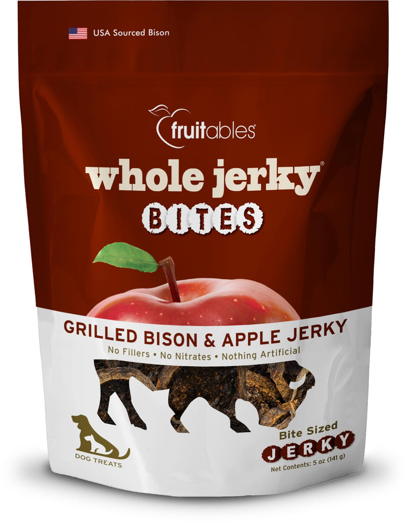 Fruitables Whole Jerky Bites, Healthy Dog Treats, Puppy Essentials, Jerky Dog Treats, Made in the USA, No Artificial Ingredients, Grilled Bison & Apple Flavor, 5oz