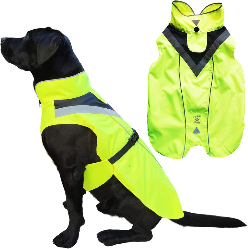 Waterproof Dog Rain Coat, Reflective Safety Strips & Leash Hole โ Lightweight Adjustable Jacket for Medium Breeds - L