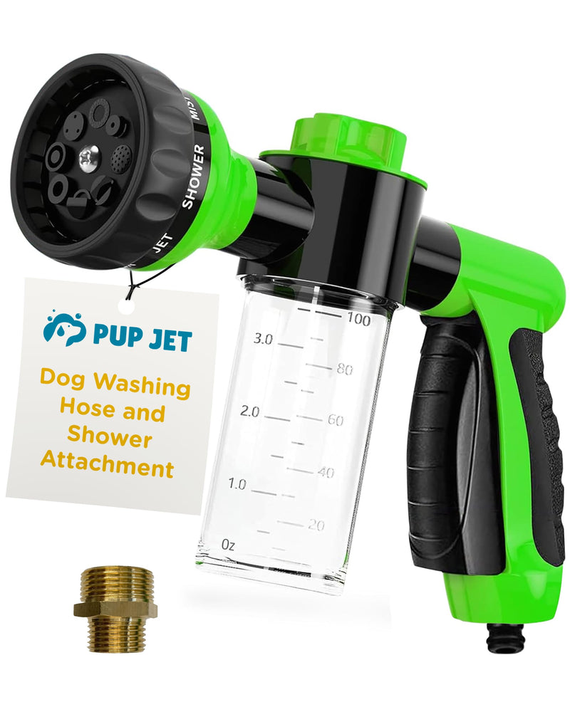 The Original Pup Jet Dog Washing Hose Attachment with Soap Dispenser – 8-in-1 Fur Sweep Shower Attachment & Shampoo Sprayer for Dog Wash, Bath, and Grooming Perfect Pet Care
