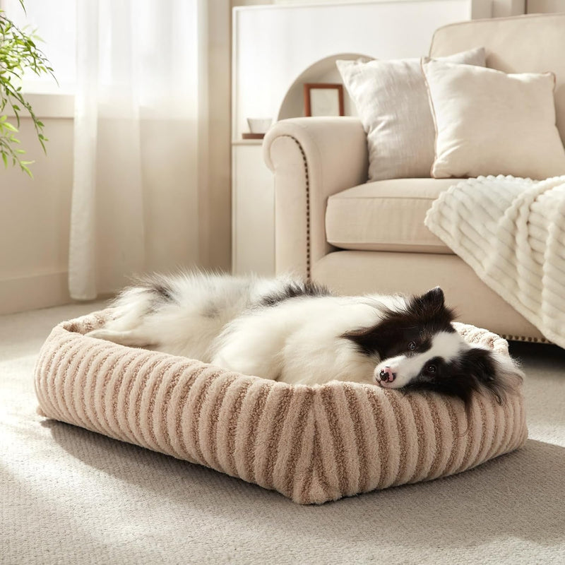 MIXJOY Dog Bed Medium Size Dog, Washable Medium Dogs Bed with Removable Cover, Soft Rectangle Doggy Ded Fluffy Plush Faux Fur Pet Bed with Anti-Slip Bottom, 30