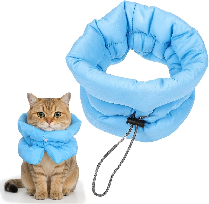 Adjustable Soft Recovery Collar for Cats, Soft Cat Cone with Drawstring