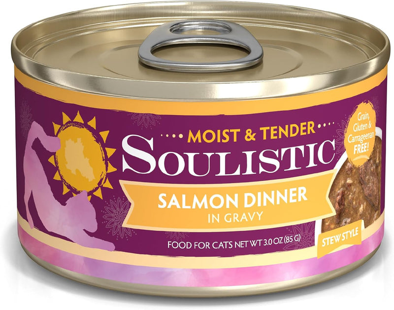 Soulistic Moist and Tender, Salmon Dinner in Gravy, 3oz Can, Pack of 12