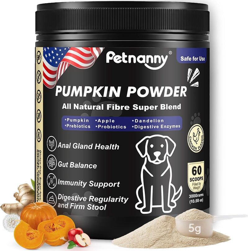 Petnanny Pumpkin Powder for Cats & Dogs, Anal Gland Health Fiber Supplement Stop Scooting with Inulin, Probiotics & Enzy