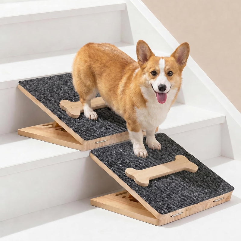 Dog Ramp for Stairs,2 Pack Adjustable Foldable Wooden Pet Steps Senior Dogs