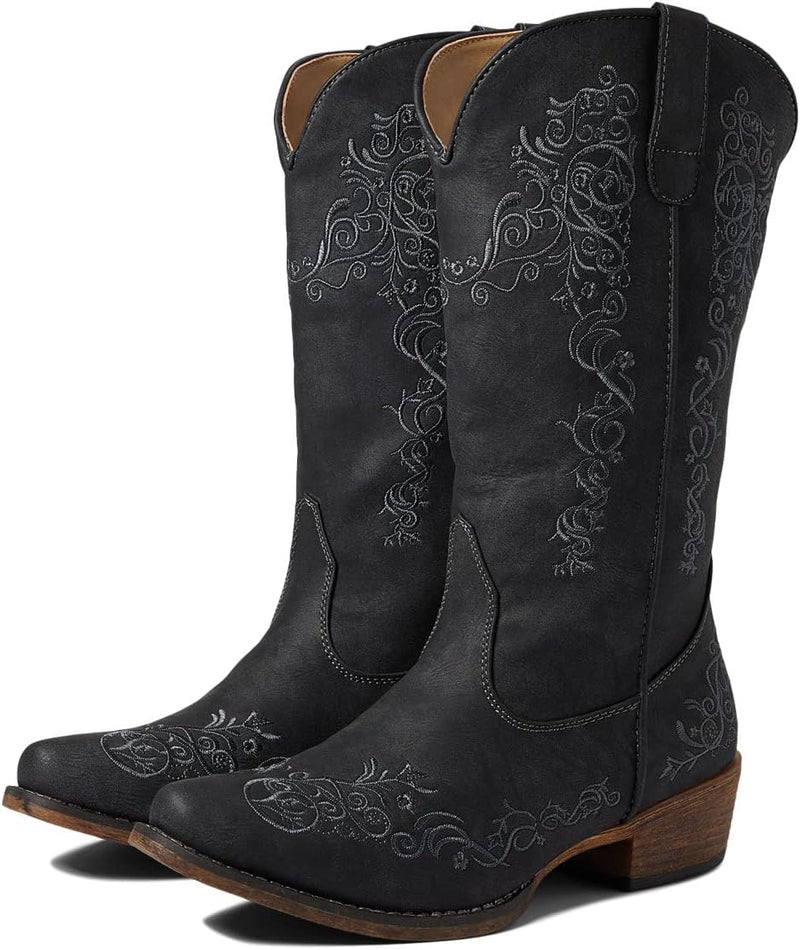 ROPER Womens Tall Stuff Embroidery Snip Toe Casual Boots Mid Calf Low Heel 1-2