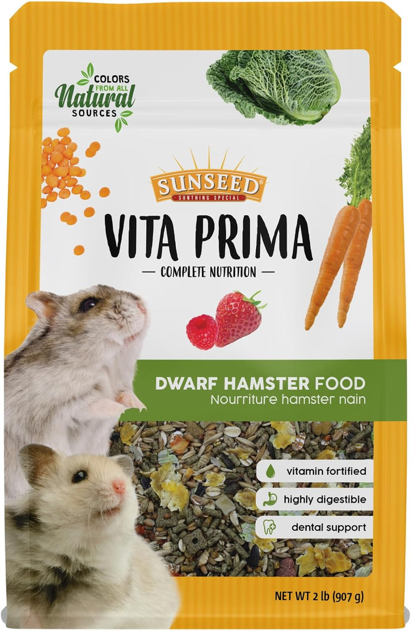 Sunseed Vitakraft Vita Prima Dwarf Hamster Food 2 lb Bag with Fruits Vegetables Grains and Seeds Providing Wholesome Dai