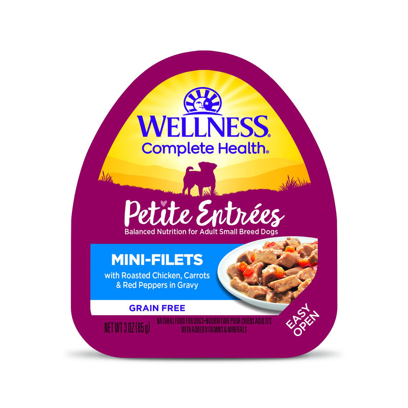Wellness Petite Entrees Mini Filets Small Breed Adult Wet Dog Food, Grain Free, Natural, Roasted Chicken, Carrots, and Red Peppers, 3 oz, Pack of 12 Cups