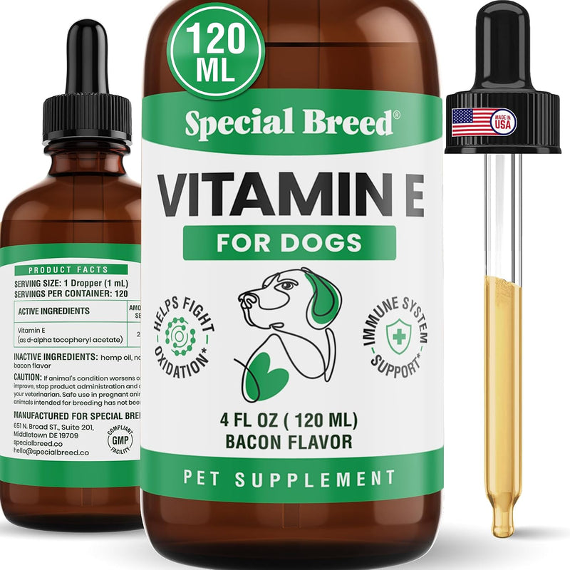 Vitamin E for Dogs Liquid 250 IU - Vitamin E Oil for Dogs Skin and Coat Support - Dog Immune Support Antioxidant Supplem